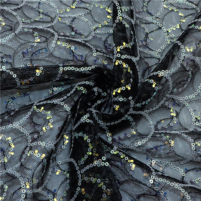 glitter sequins fish scale mesh fabric 5#black,50*135cm(19.7*53.1