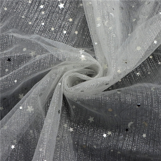 gold and silver thread star moon glitter mesh fabric