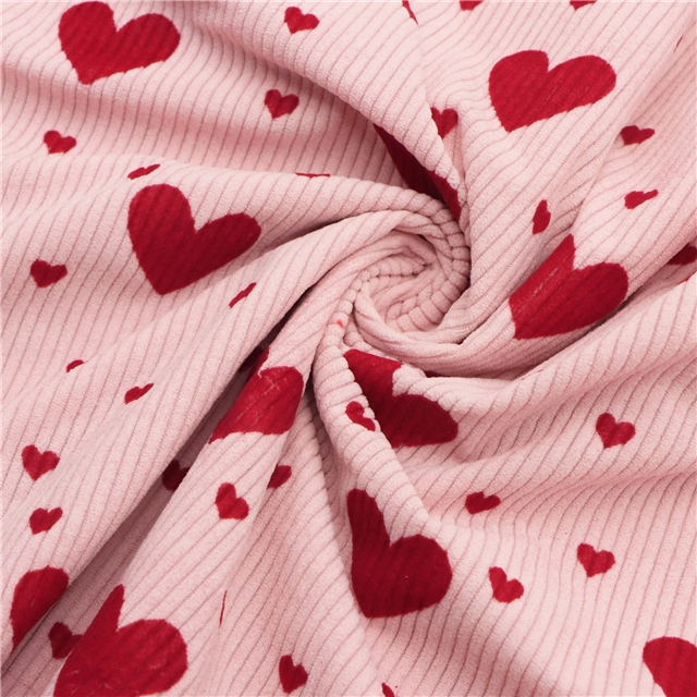 16w velvet heart printed polyester corduroy fabric