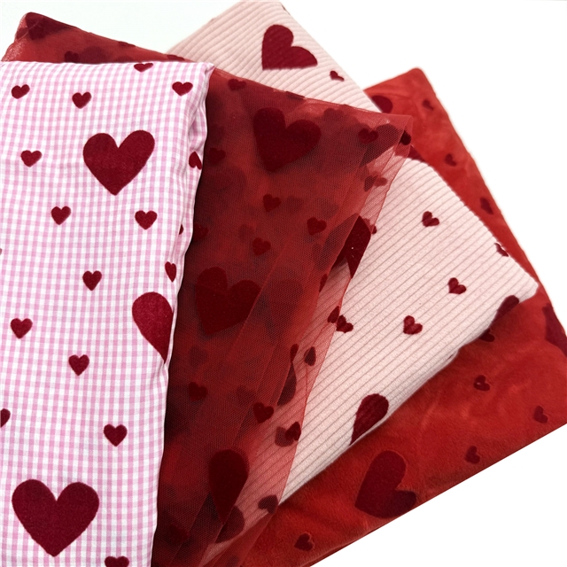16w velvet heart printed polyester corduroy fabric