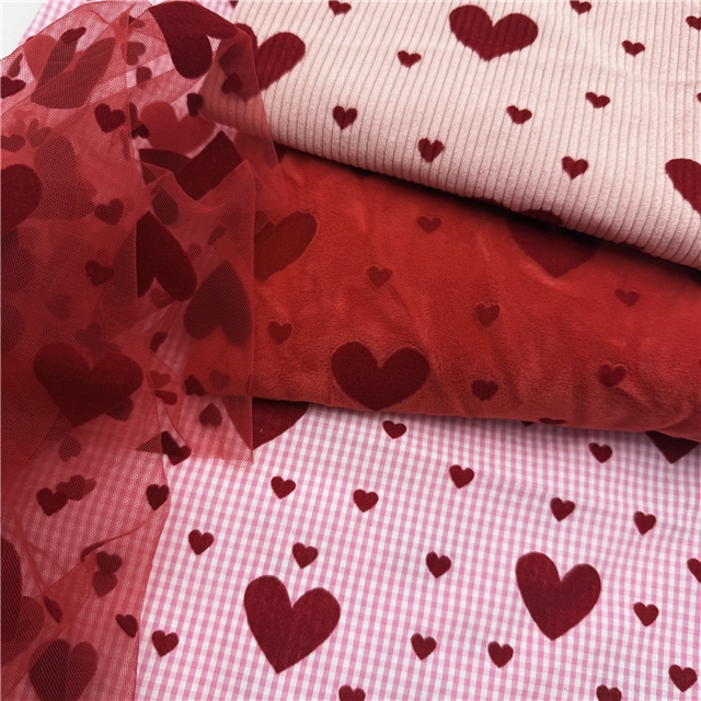 16w velvet heart printed polyester corduroy fabric