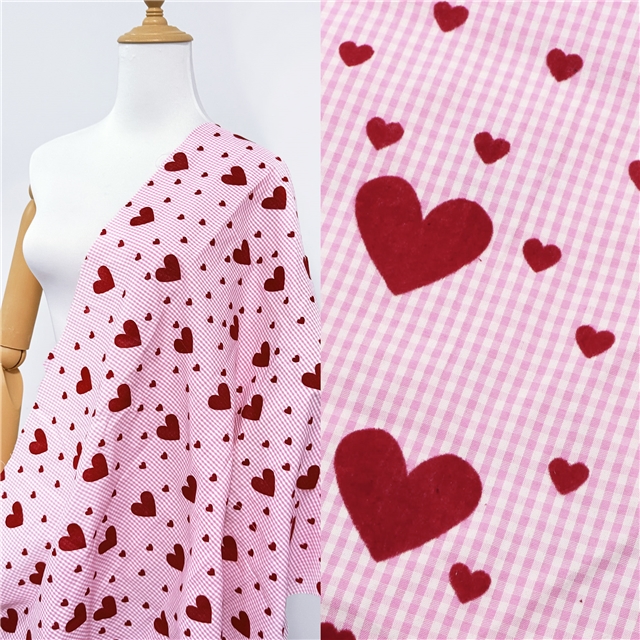 100% polyester velvet heart grid polyester fabric