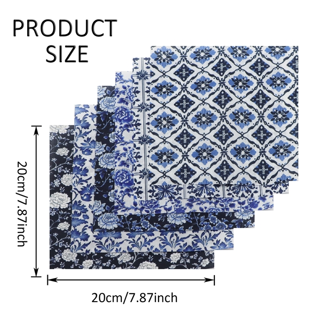polyester cotton blue and white ceramic series polyester cotton fabric set (6 pcs/set)
