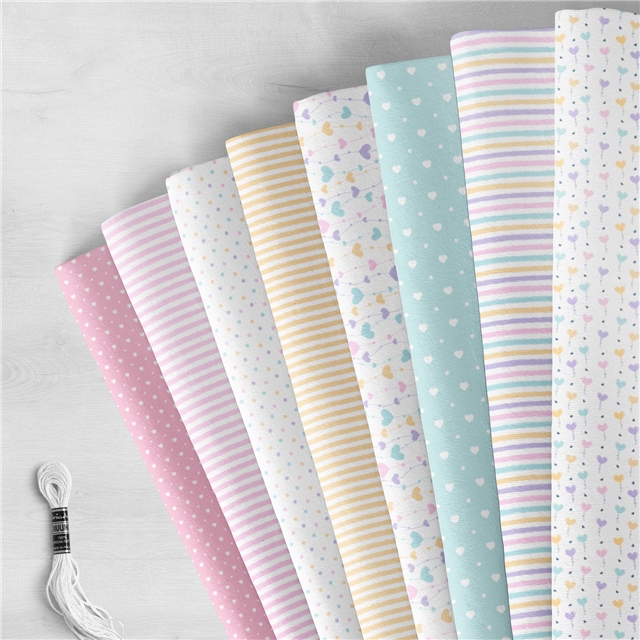 polyester cotton striped dot heart series polyester cotton fabric set (8 pcs/set)