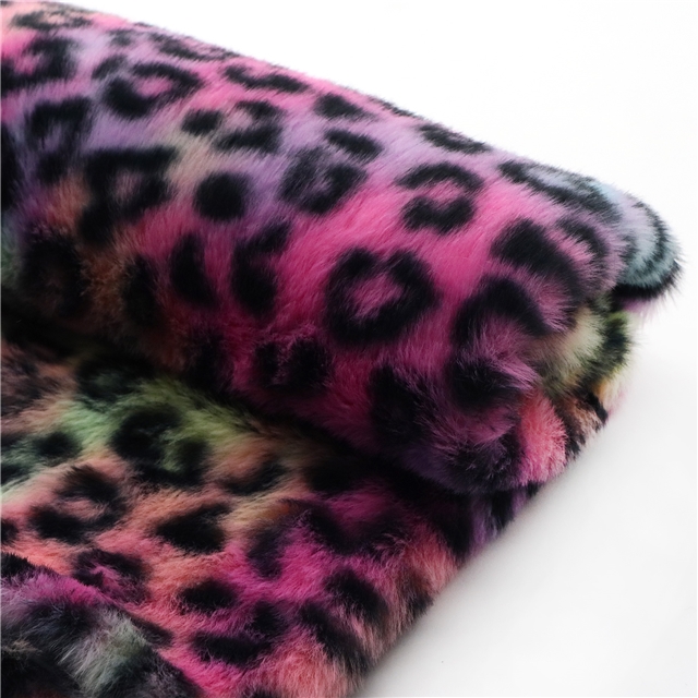 polyester fiber Rabbit fur leopard print velvet fabric