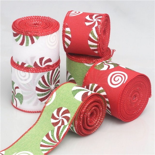 faux linen christmas powder candy imitation hemp edge iron ribbon