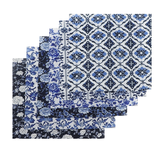 polyester cotton blue and white ceramic series polyester cotton fabric set (6 pcs/set)