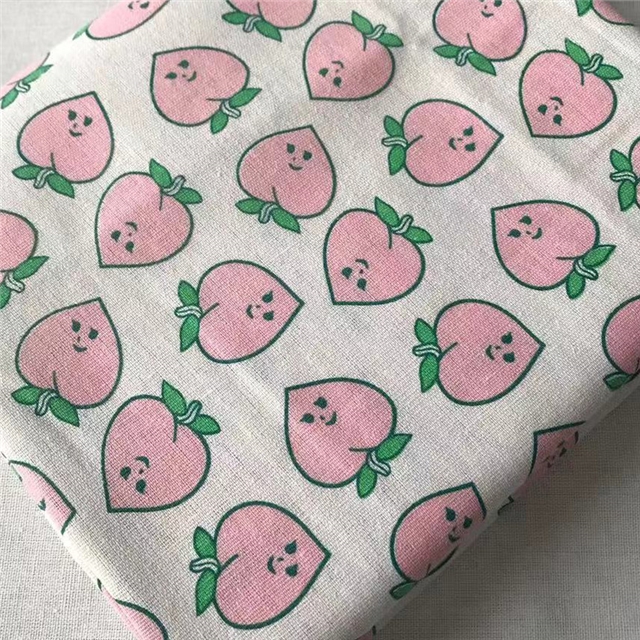 cartoon fruit leaves, linen printed fabric