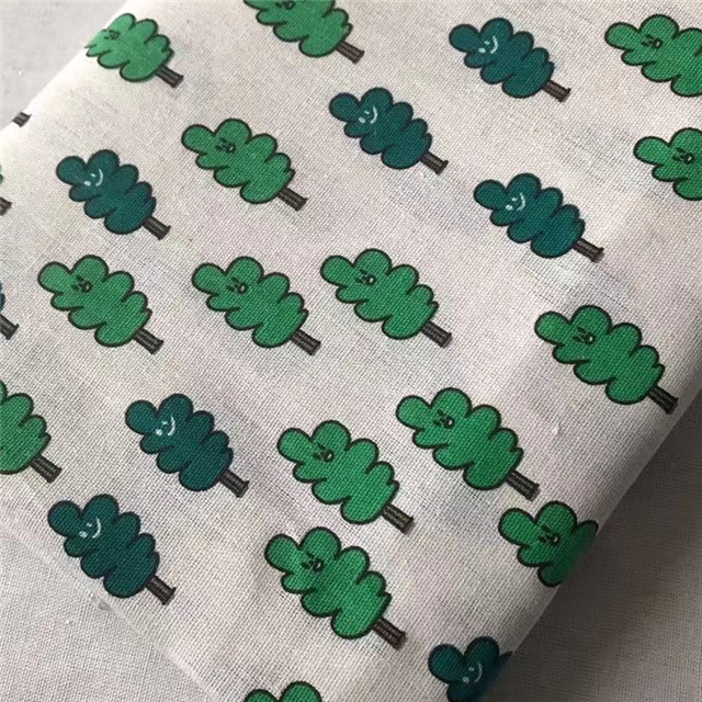 cartoon fruit leaves, linen printed fabric