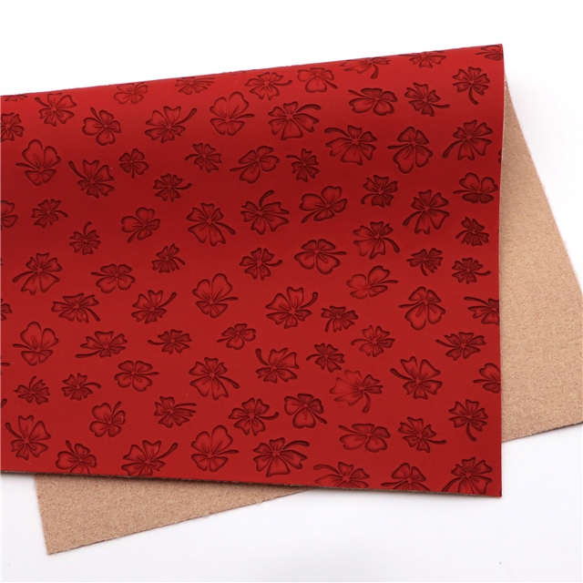 synthetic leather plain flowers indentation faux leather 
