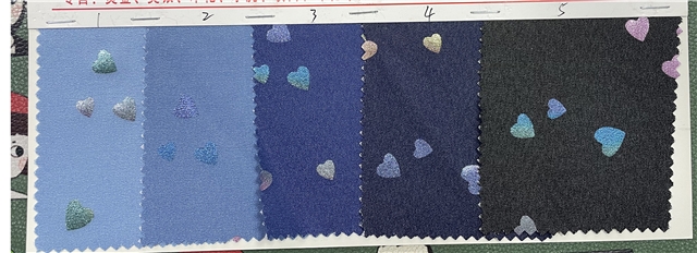 Rainbow Foil Heart Shaped Denim Color Polyester Fabric
