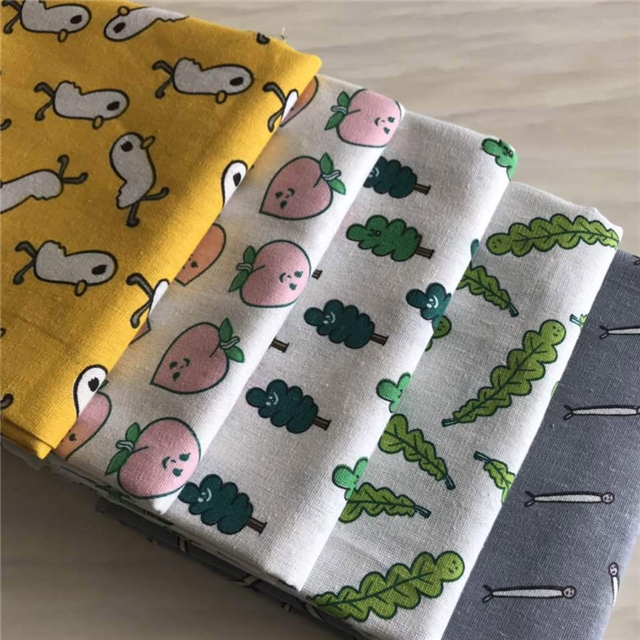 cartoon fruit leaves, linen printed fabric
