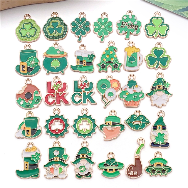 zinc alloy st patricks shamrock drop oil alloy pendant
