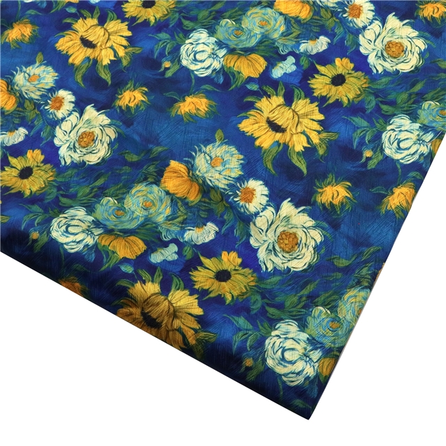 painting style flower herringbone pattern twill 100％ polyester fabric