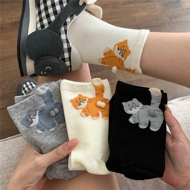 cute cat funny butt mid tube socks