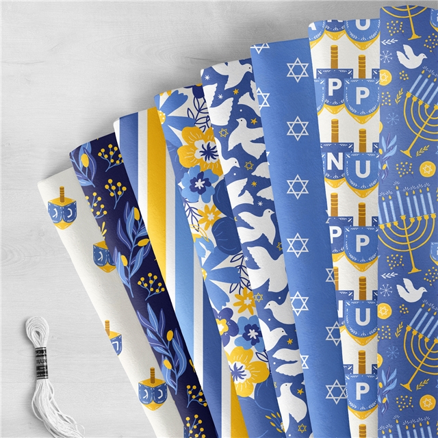 polyester cotton hanukkah series polyester cotton fabric set (8 pcs/set) polyester cotton fabric,50*45cm(19.7*17.7