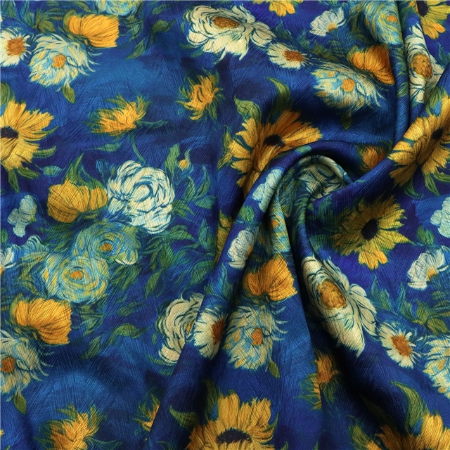 painting style flower herringbone pattern twill 100％ polyester fabric