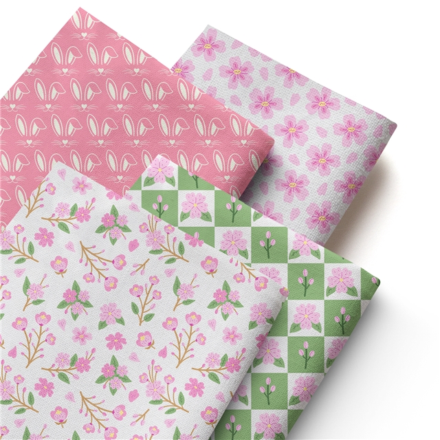 polyester cotton rabbit cherry blossoms series polyester cotton fabric set (4 pcs/set) polyester cotton fabric,20*20cm(7.9*7.9