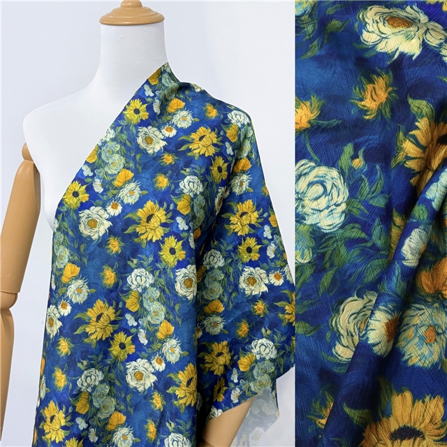 painting style flower herringbone pattern twill 100％ polyester fabric