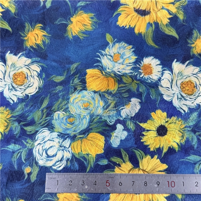 painting style flower herringbone pattern twill 100％ polyester fabric