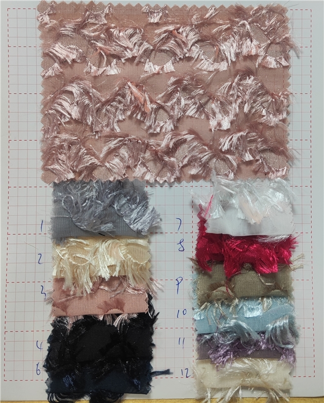 long haired wave fringe cutting jacquard chiffon fabric