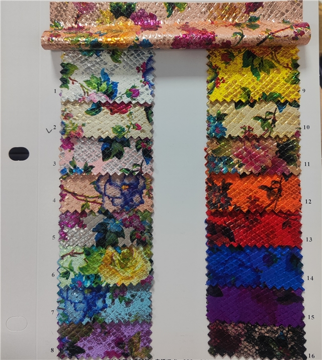 synthetic leather bump texture colourful gold hot stamping flower faux leather