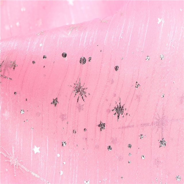 silver hot stamping star organza fabric dark pink,50*150cm(19.7*59.1