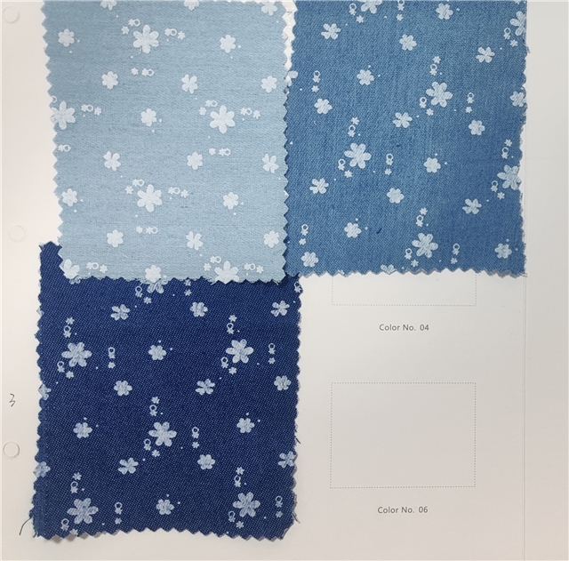 offset printed flower denim fabric