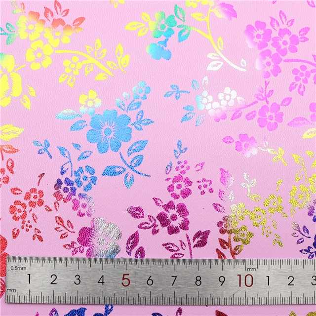 synthetic leather colourful gold hot stamping flower faux leather