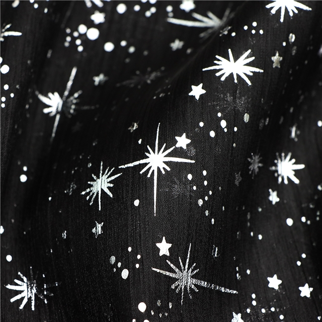 silver hot stamping star organza fabric black,50*150cm(19.7*59.1