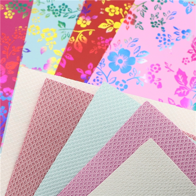synthetic leather colourful gold hot stamping flower faux leather