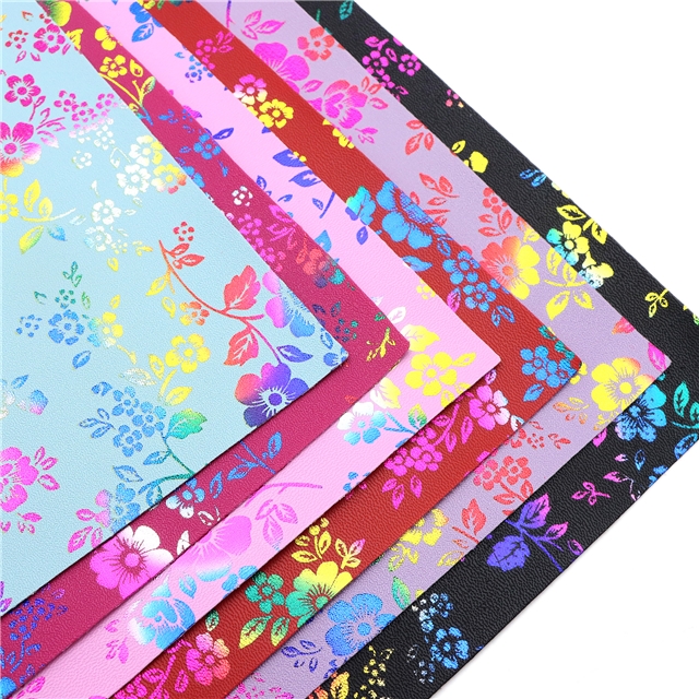 synthetic leather colourful gold hot stamping flower faux leather