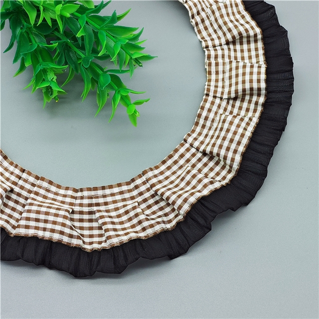 polyester plaid pleated lace