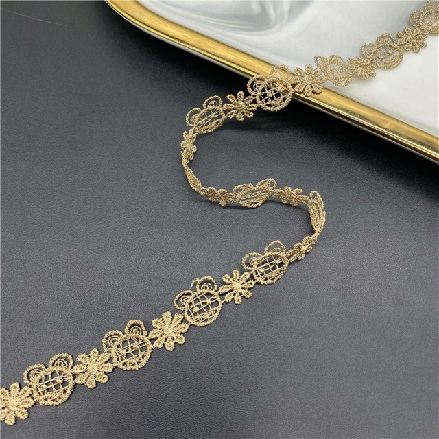 bow bear gold embroidered lace