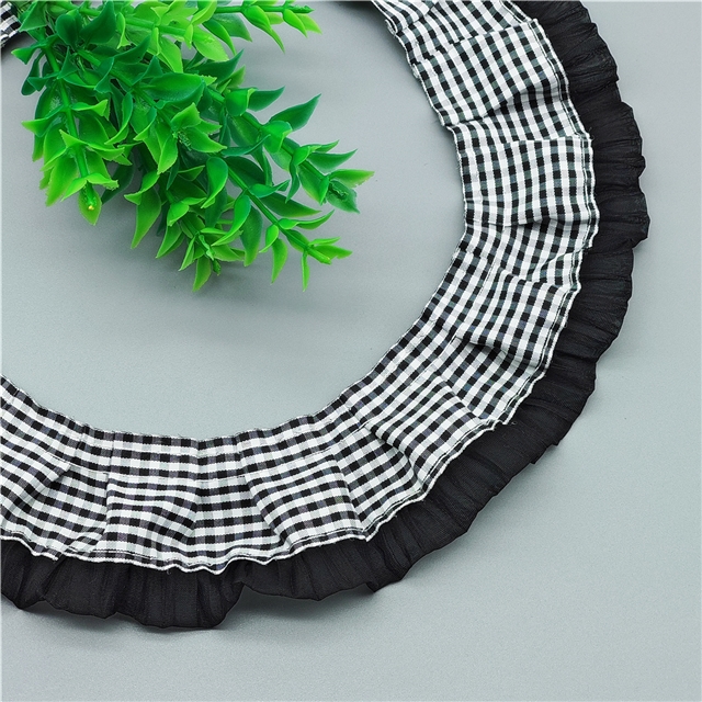 polyester plaid pleated lace