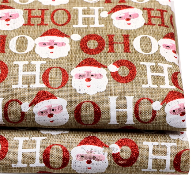 santa glitter ink printed imitation linen fabric