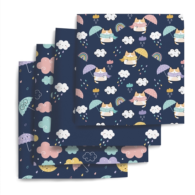 polyester cotton clouds raindrops series polyester cotton fabric set (4 pcs/set)