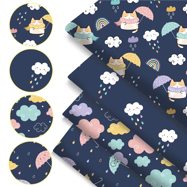 polyester cotton clouds raindrops series polyester cotton fabric set (4 pcs/set)