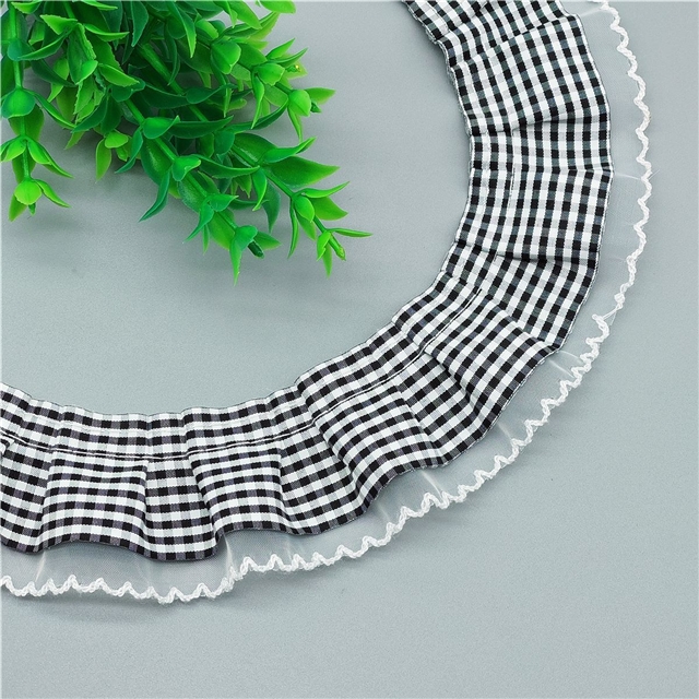 polyester plaid pleated lace