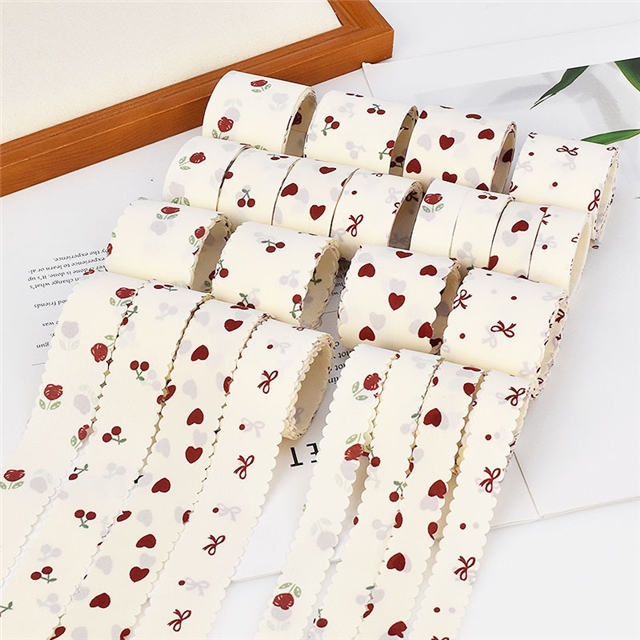cherry heart flower printed ribbon