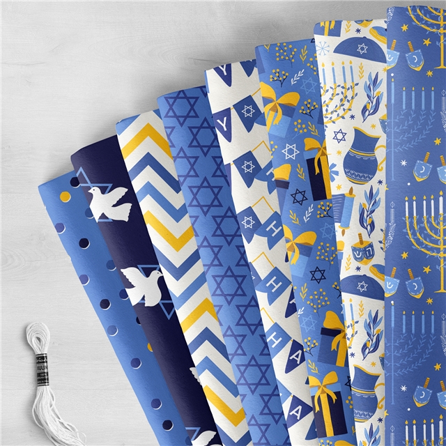 polyester cotton hanukkah series polyester cotton fabric set (8 pcs/set) polyester cotton fabric,20*20cm(7.9*7.9