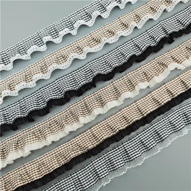 polyester plaid pleated lace