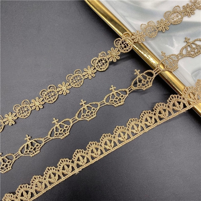 bow bear gold embroidered lace