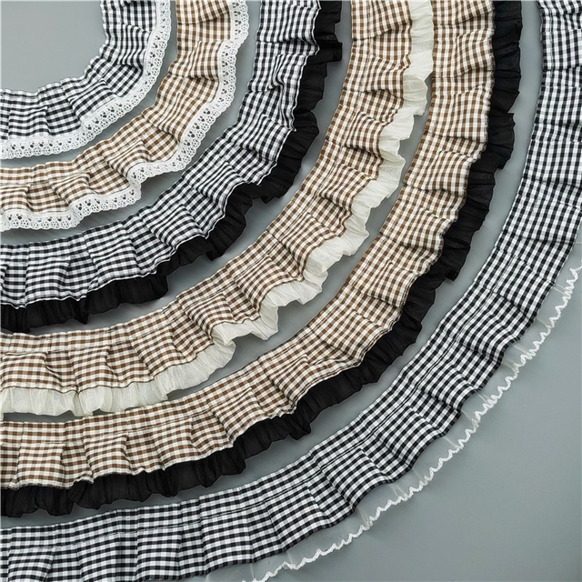 polyester plaid pleated lace