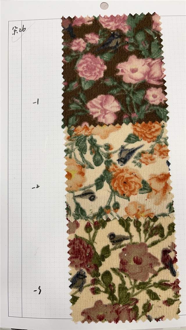flower bird printed corduroy fabric