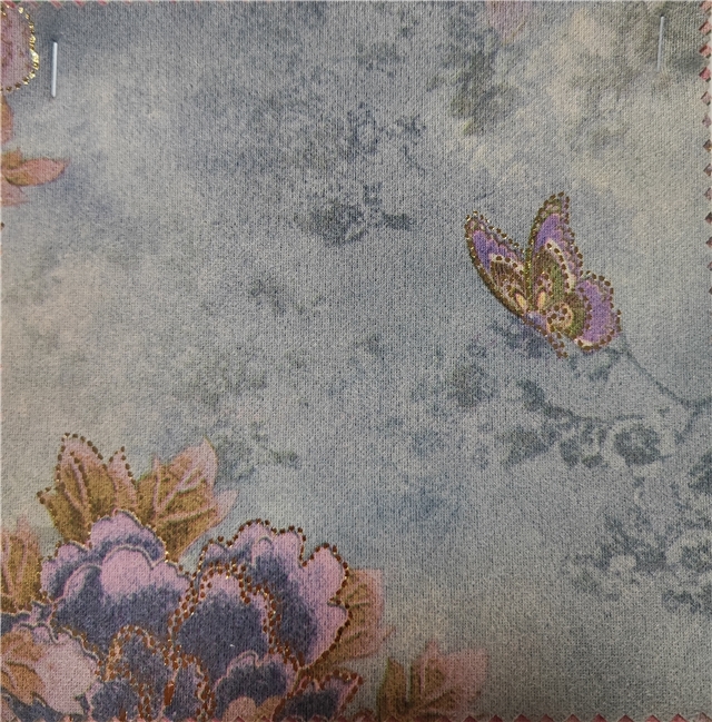 2 ways hot stamping flower butterfly suede Fabric