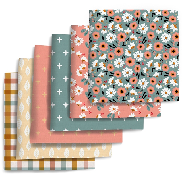 polyester cotton grid leaf flowers series polyester cotton fabric set (6 pcs/set)