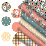 grid leaf flowers series polyester cotton fabric set (6 pcs/set)