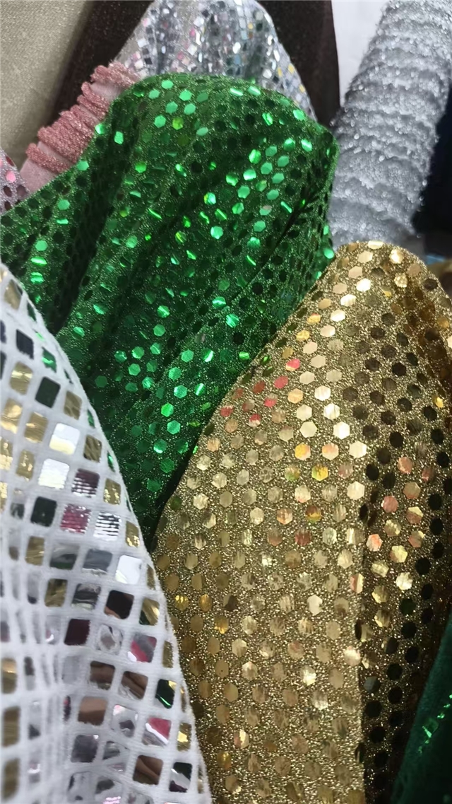 gold and silver wire hexagon sequins fabric