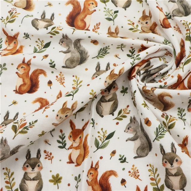 cotton Cartoon squirrel cotton double-layer yarn digital printing fabric